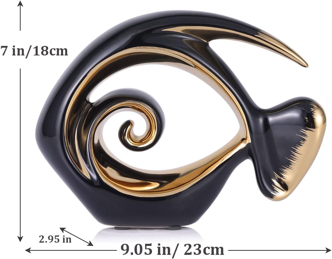Black Gold Ceramic Fish Figurines - Coastal Home Decor, Modern Ocean Centerpieces for Living Room, Dining Area, Bathroom, Office, Coffee Table, Beach House, Nautical, Seaside, Entrance, Shelf Display