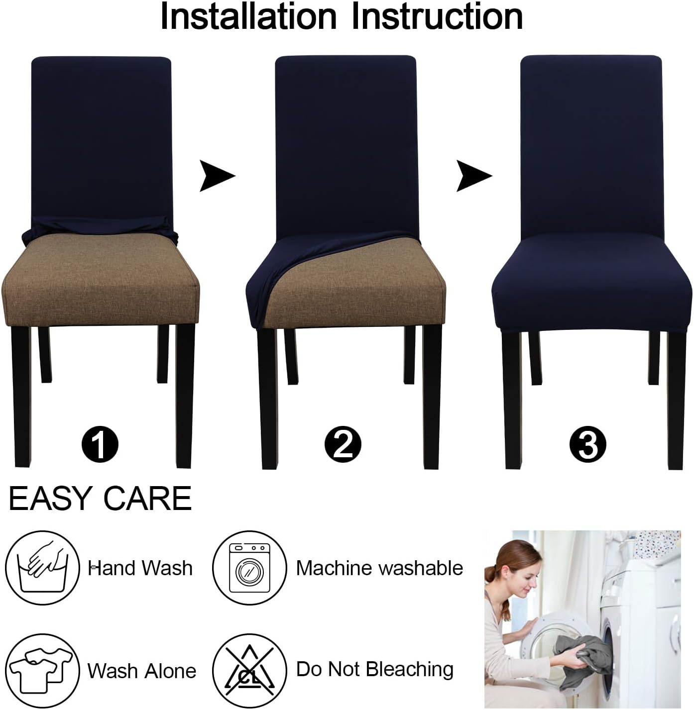 JQinHome 4 Pcs Dining Chair Slipcover, High Stretch Removable Washable Chair Seat Protector Cover for Home Party Hotel Wedding Ceremony