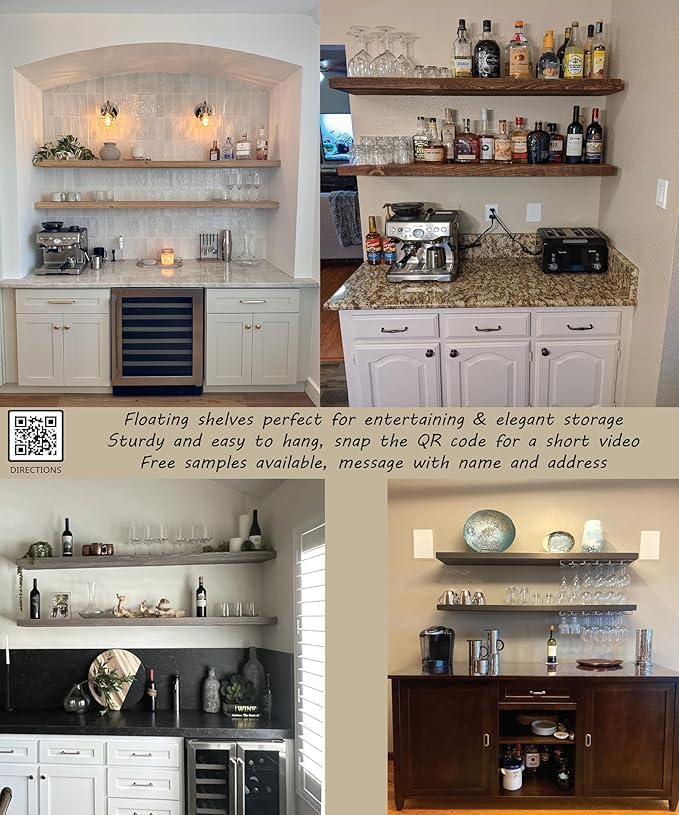 Joel's Antiques 42 Inch Wooden Floating Shelves for Wall - 42x12x2 in - Made of Natural Wood - Long Heavy Duty Rustic Wall Shelves for Bedroom - Perfect for Living Room, Kitchen - Black