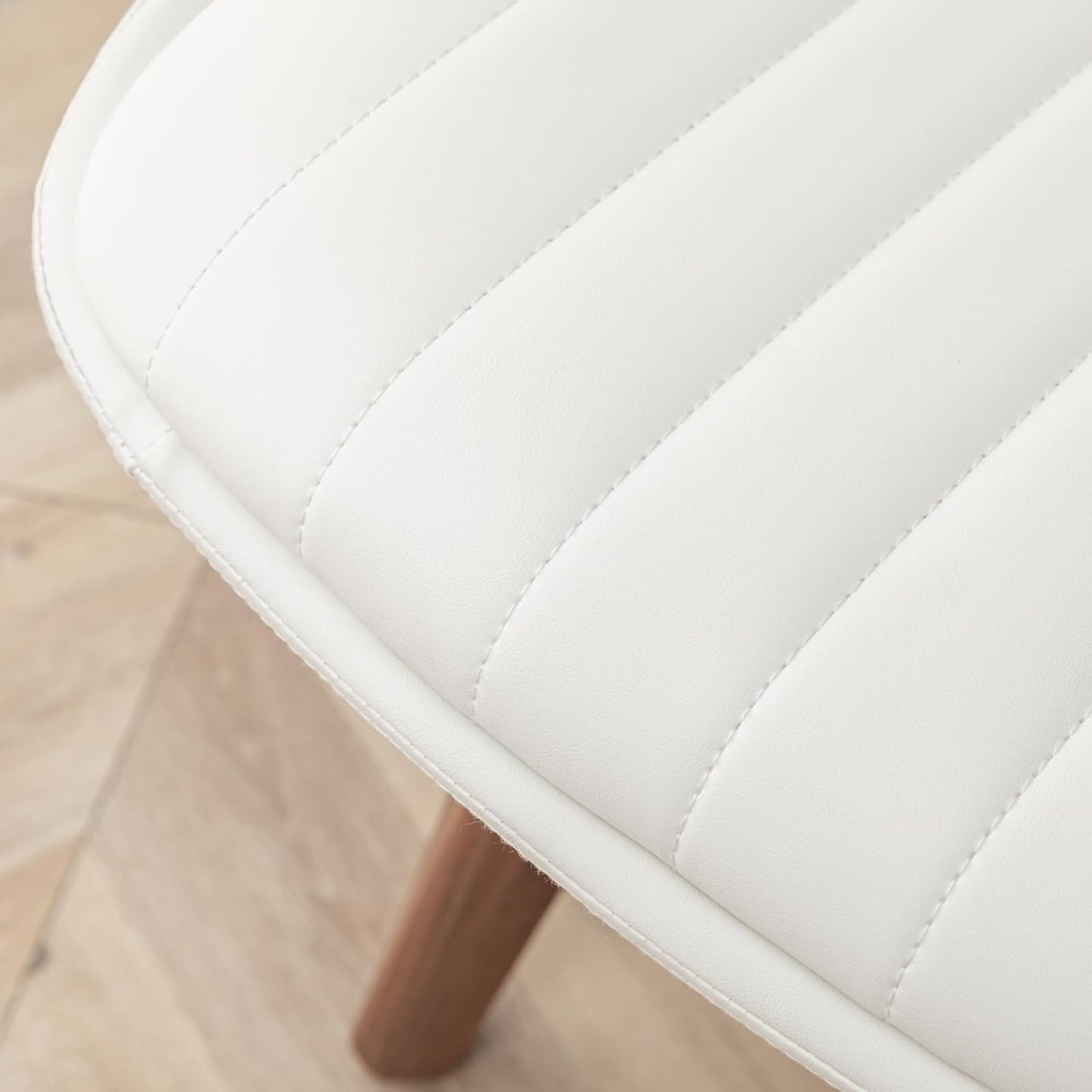 LUNLING Swivel Dining Room Chairs Set of 2,Mid Century Modern White Faux Leather Kitchen Chair with Arms,Bamboo Legs Side Chairs No Wheels,Accent Chair for Dining Rooms and Offices