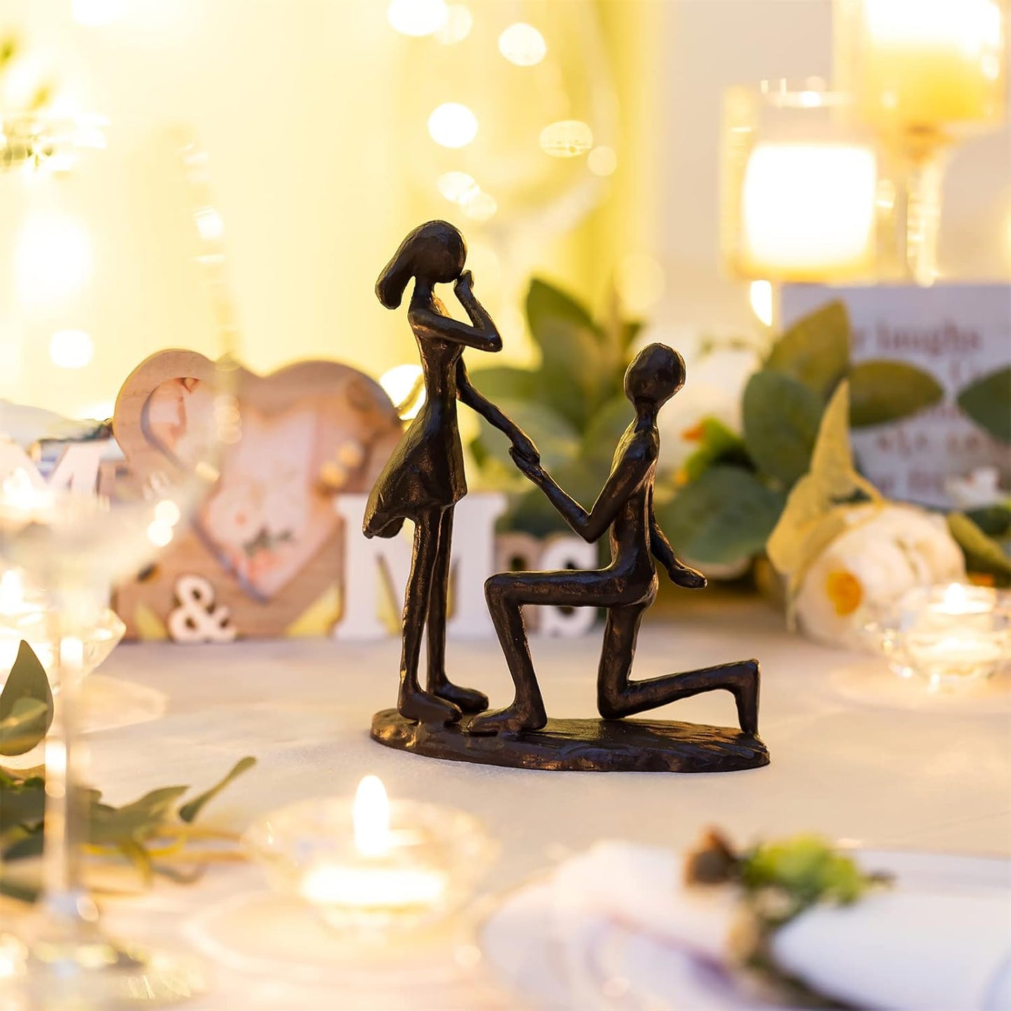 Sziqiqi Anniversary Wedding Gift for Couple: Iron 6th Anniversary Wedding Gifts for Her - Unique Couple Sculpture Iron Gift for 6 Year - Cast Iron Statue for Women Him Wife