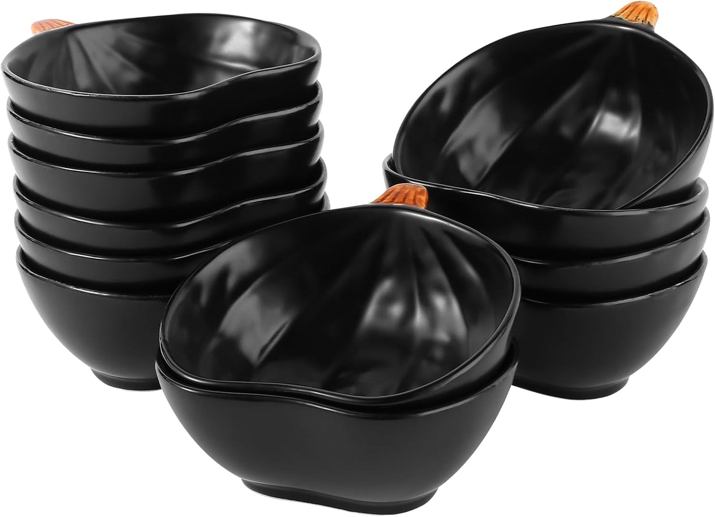 Kolewo4ever 12 Pieces Fall Ceramic Pumpkin Bowl 6 Ounces Ramekins Small Pumpkin Shaped Bowls Orange Dinnerware Decoration for Fall Halloween Serving Dip, Sauce, Condiments,Snack (Black)