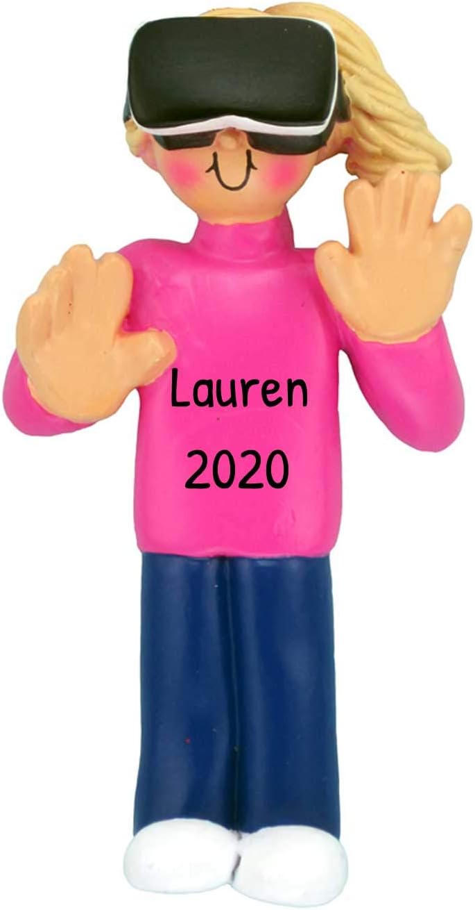 Personalized Video Game Ornament 2024 by Elves - Blonde Girls Gamer VR Christmas Tree Decoration