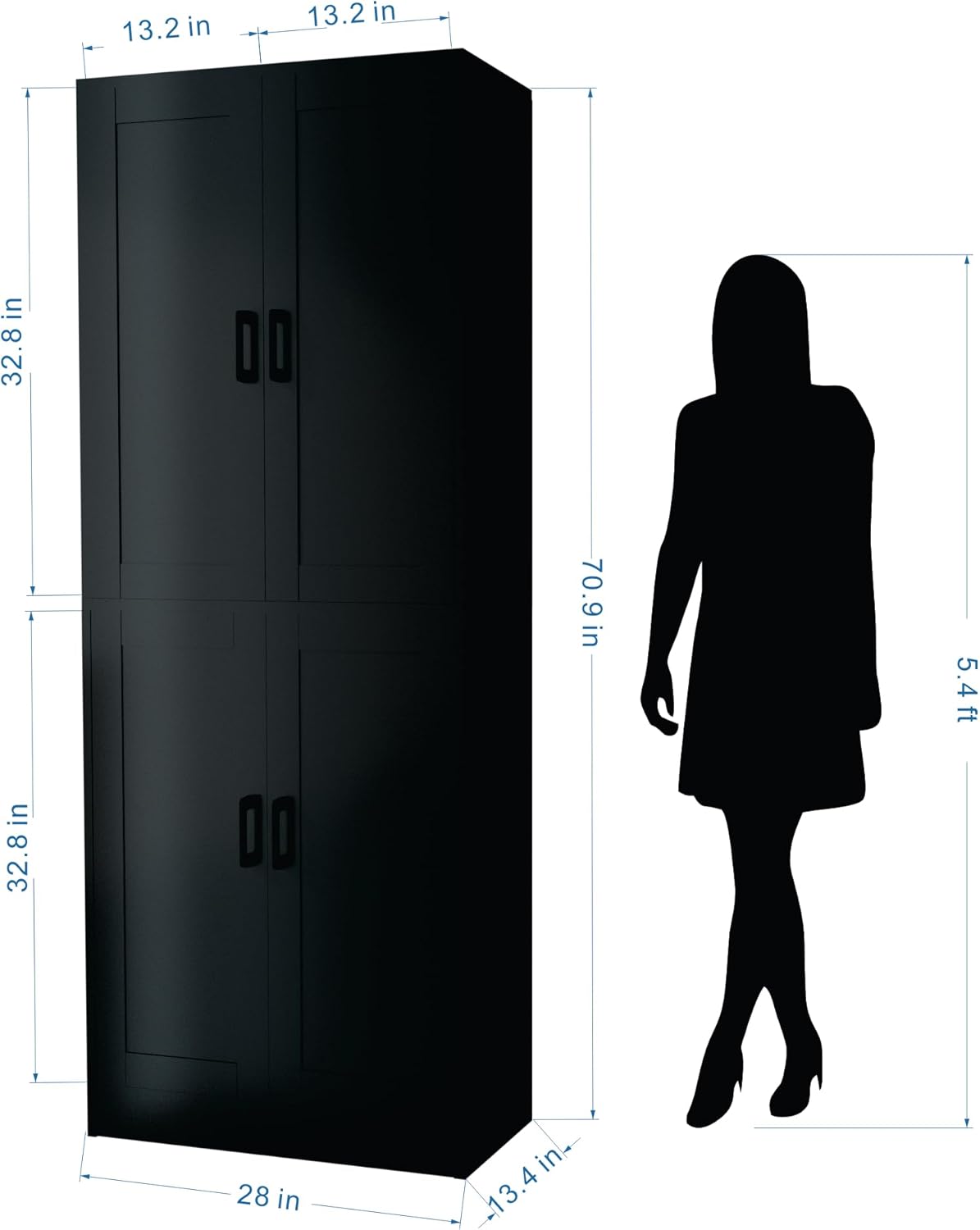 Black Kitchen Pantry, 71" Tall Cabinet with Doors, Hutch with Storage for Dining Room