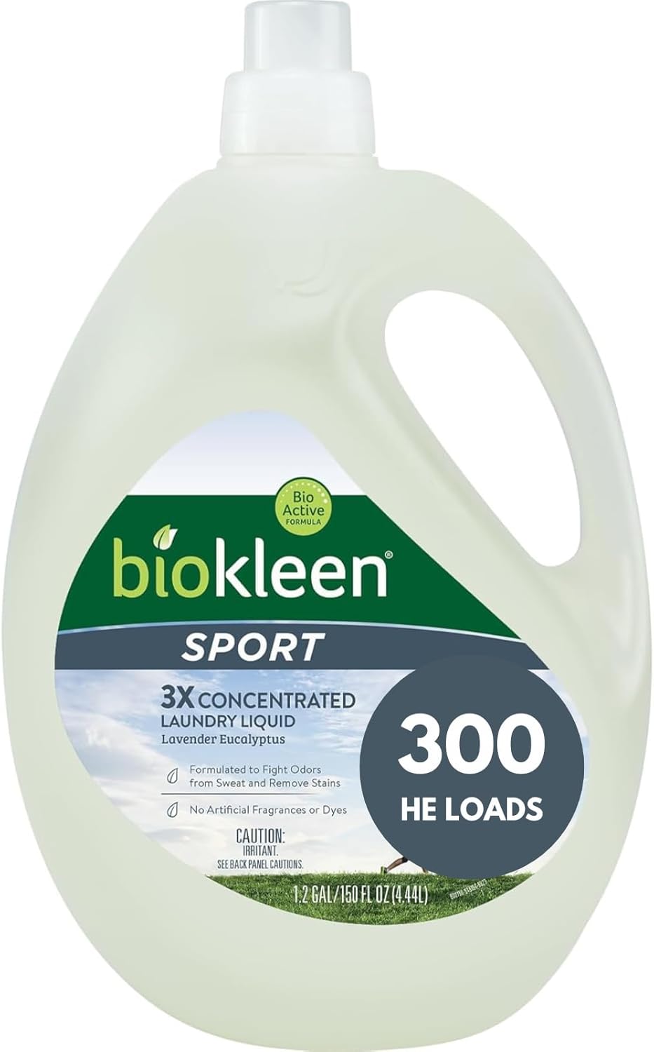 Biokleen Natural Sport 3X Concentrated Laundry Detergent, 300 Loads, Bio Active Formula, Fight Odors, Sweat & Stain Remover, Lavender Eucalyptus Scent