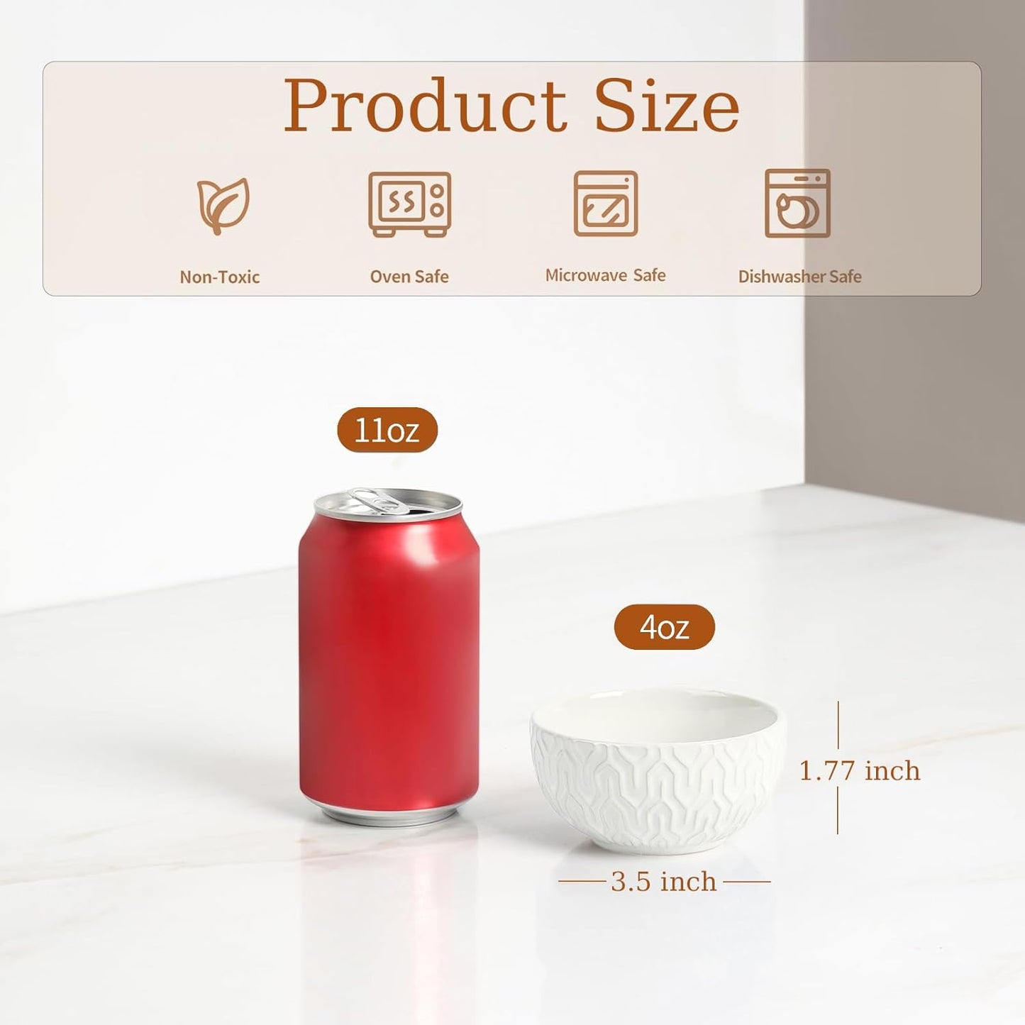 Sureasy Mini Ceramic Dipping Bowls – 4 oz, 3.5 Inch Small Bowls for Sauces & Side Dishes, Microwave & Dishwasher Safe, Set of 4, White