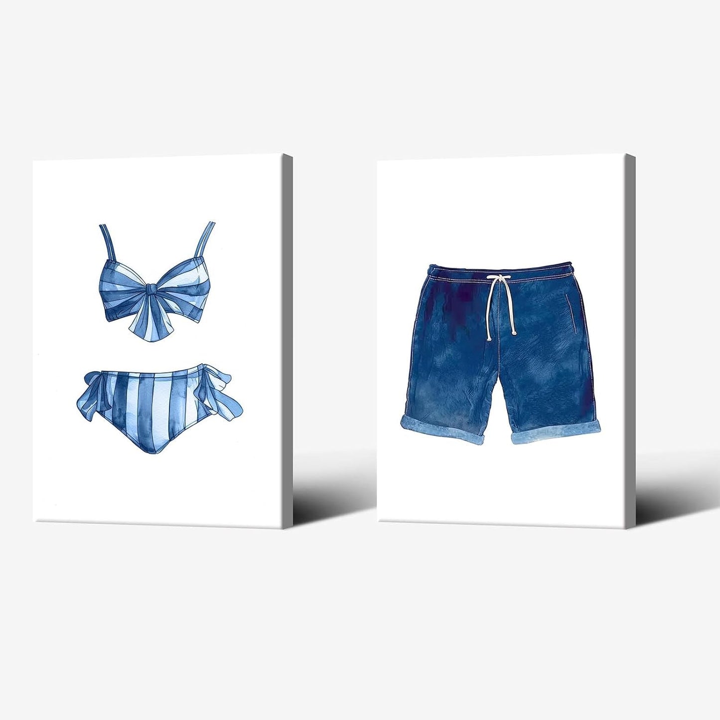 Liyark Set of 2 Retro Navy Blue And White Swimsuit Art Posters Beach Bathing Suit Prints Painting Beach House Wall Art Coastal Wall Decor Pictures For Bathroom Home Decoration 24x36in Framed