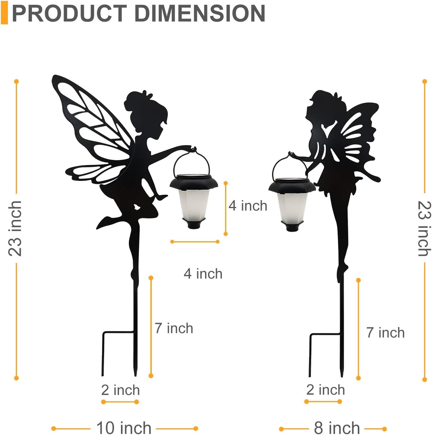 Solar Fairy Garden Stake Decorative Lantern, 2 Pack Metal Fairy Angel Garden Silhouette Lights for Lawn, Pathway, Patio, Yard Outdoor Decor
