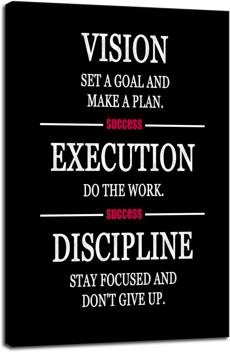 Motivational Wall Art Formula for Success is VISION EXECUTION DISCIPLINE Inspirational Wall Decor Printed Canvas Poster for Company Office Bedroom Living Room Framed Ready to Hang [12" W X 18" H]