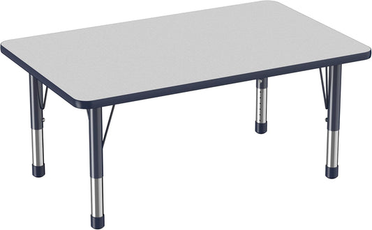 FDP Rectangle Activity School and Classroom Kids Table (30 x 48 inch), Chunky Toddler Legs, Adjustable Height 15-24 inches - Gray Top and Navy Edge