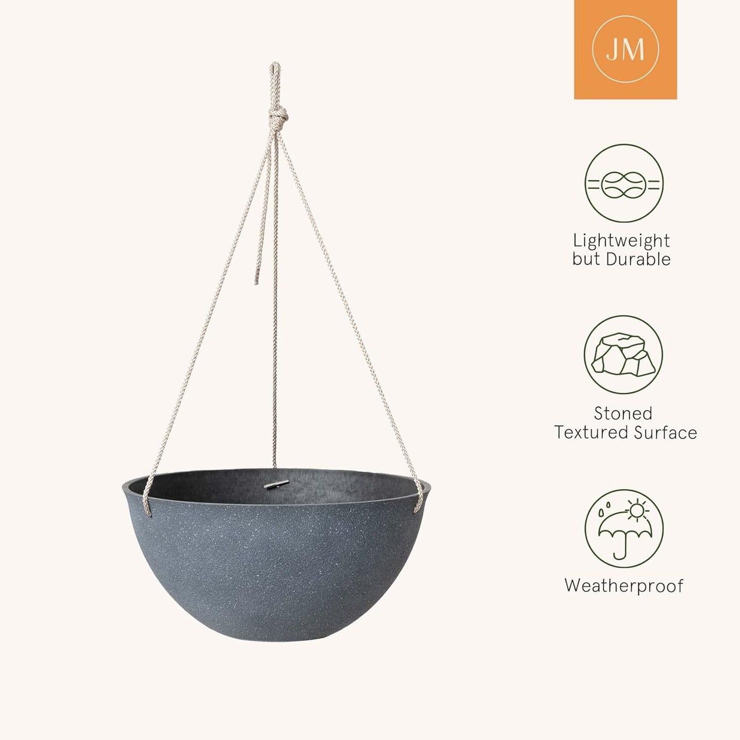LA JOLIE MUSE Large Hanging Planters for Outdoor Plants - Hanging Flower Pots Weathered Gray (13.2 Inch, Set of 2)