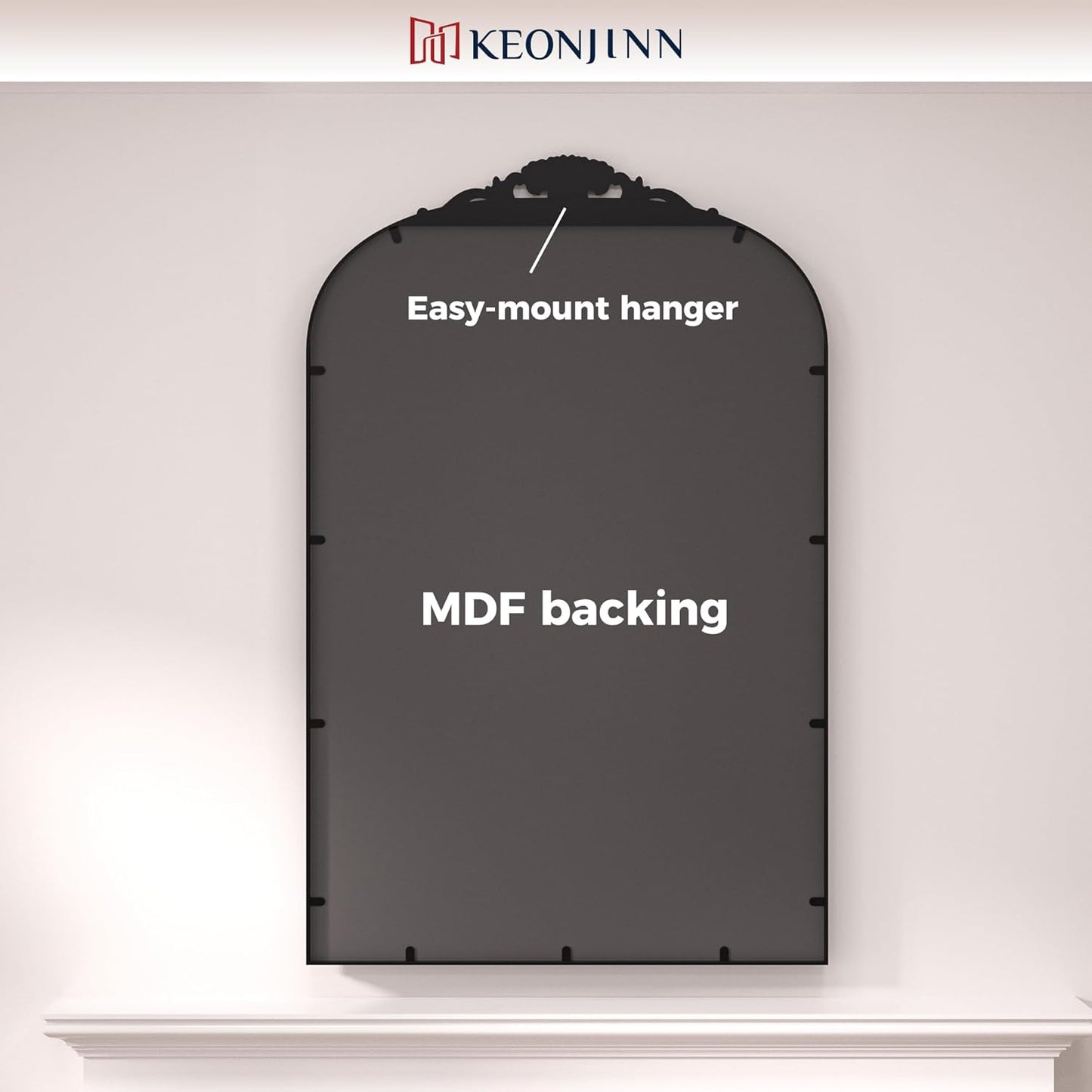 Keonjinn Black Vintage Arched Mirror for Wall, 16" x 24" Antique Mirrors with Metal Frame, Baroque Style Decoration for Mantle, Bathroom, Living Room, Fireplace, Bedroom, French Cleat Mounting