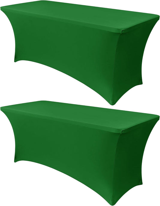 Obstal 8Ft Stretch Spandex Table Cover for Standard Folding Tables - 2 Pack Universal Rectangular Fitted Tablecloth for Party, Banquet, Events, Trade Show (Emerald Green, 96L x 30W x 30H Inches)