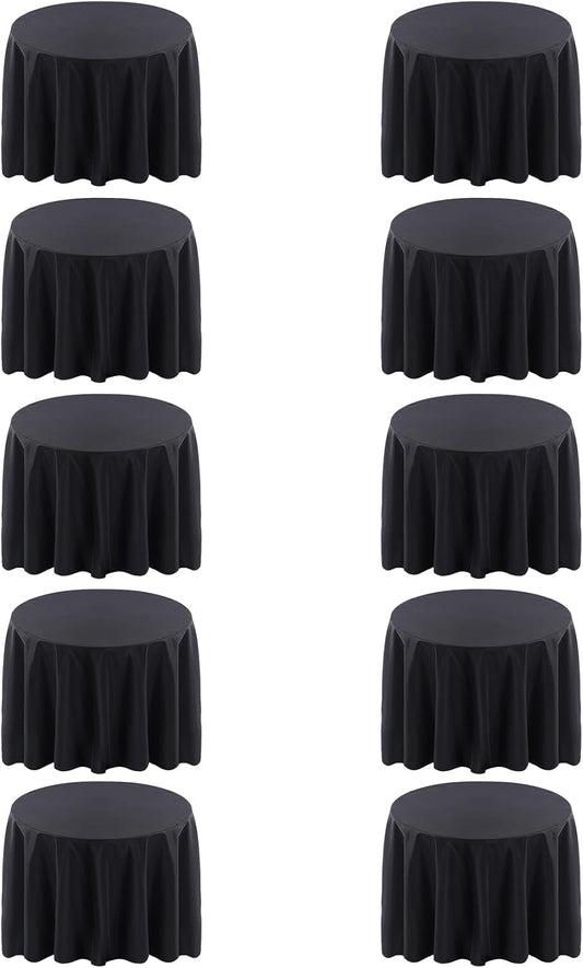 Surmente 132 inch Round Tablecloths -10 Pack Black Round Table Cloths, Polyester Fabric Table Covers for Wedding, Party, Banquet, or Restaurant