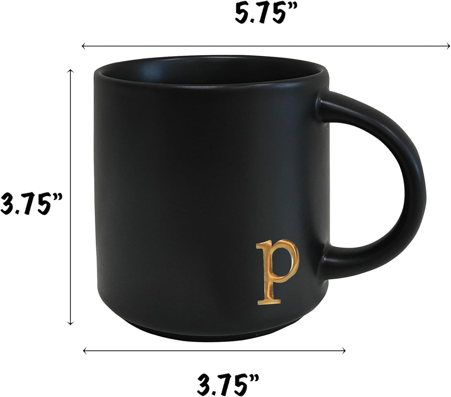 COLLECTIVE HOME - Black Monogram Ceramic Mugs, 15 oz Golden Initial Coffee Cups, Elegant Alphabet Tea Mugs, Personalized Halloween Mug with Gift Box, Perfect for Office and Home Décor (p)