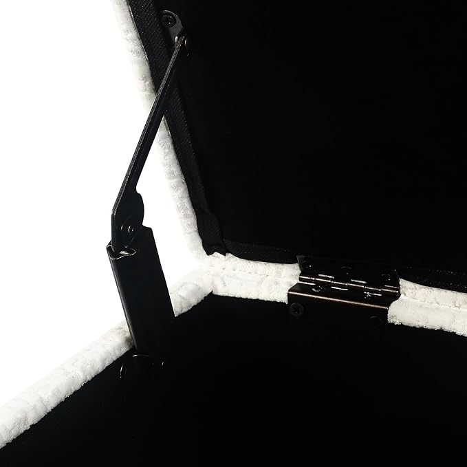 Adeco 17 Inch High Faux Fur White Cube Ottoman Storage, 3D Embossed Velvet Chair Foot Stools, Upholstered Vanity Stool with Hinged Lid, Solid Round Wood Legs