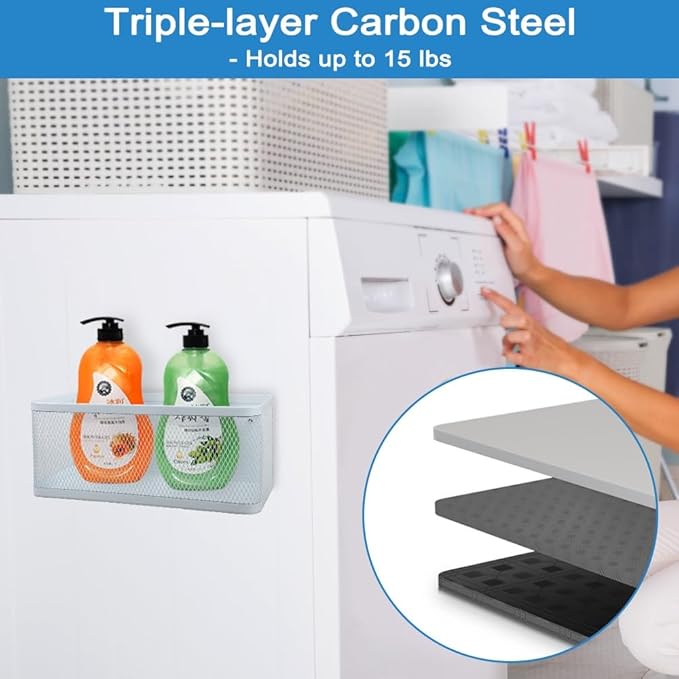 Picowe Magnetic Laundry Organizer, Large Magnet Basket for Laundry Room,16.5lb Capacity Magnetic Shelf for Washer /Dryer, Fridge & Small Spaces ( L, White)