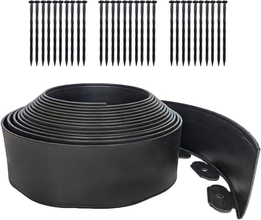 Landscape Edging Border 33FTx 4 Inch Tall, Plastic Garden Borders Edging with 30 Spikes,Flexible Lawn Edging Edge for Garden,Grass,Flower Beds, Yard, Paver,Pathway-Black