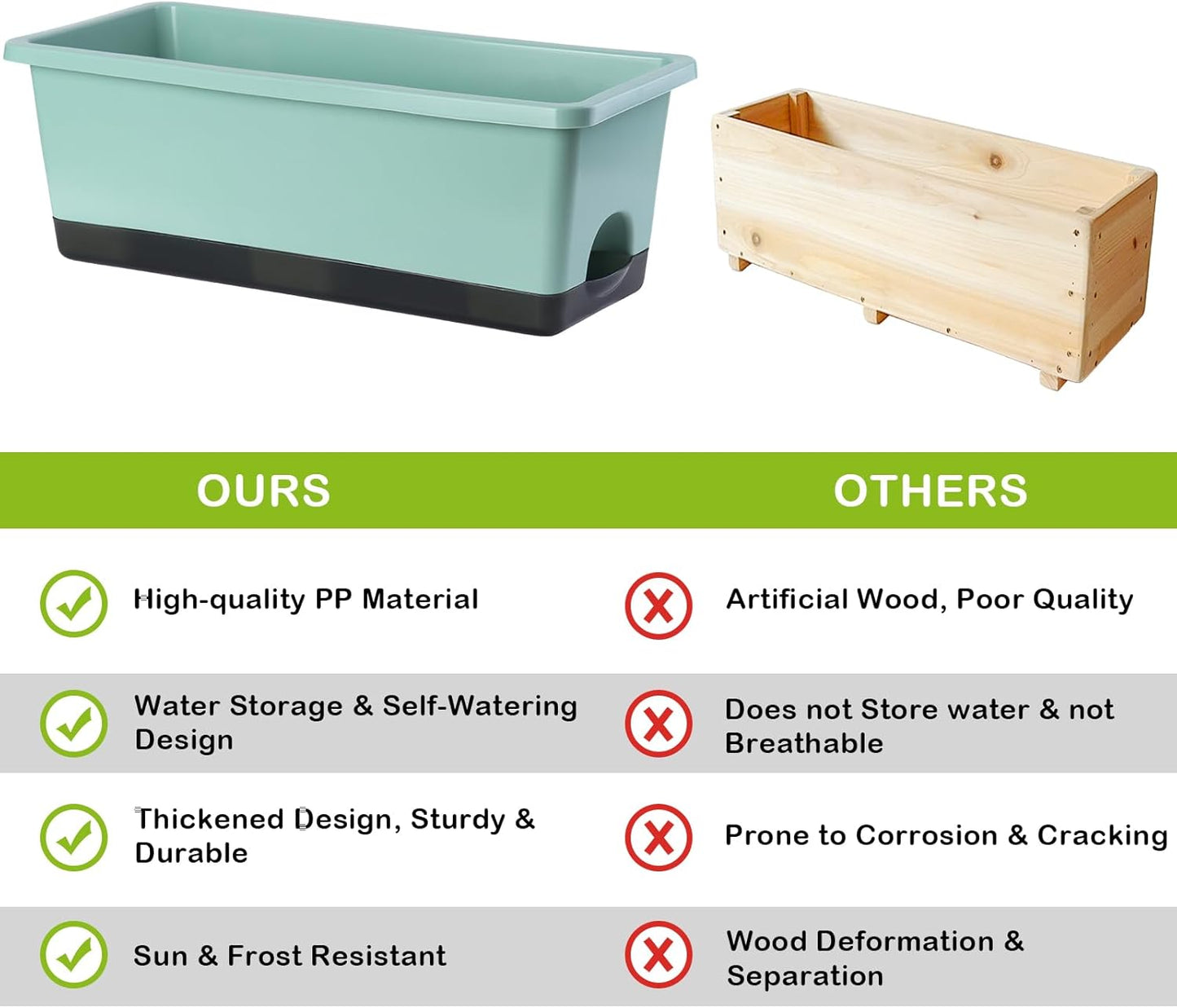 Window Box Planter 8 Pcs, 17 Inches Rectangle Flower Pots with Drainage Holes and Trays, Vegetable Planters for Windowsill Patio Garden Balcony Home Porch Yard Indoor Outdoor