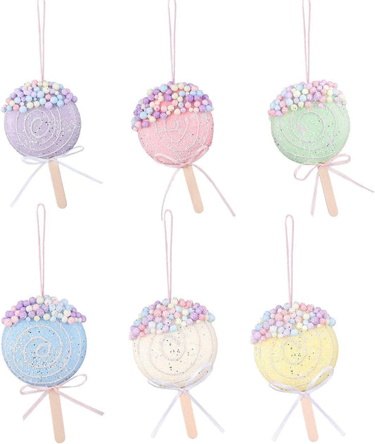 Lollipop Party Decorations Ornaments,6pcs Hanging Christmas Tree Lollipop Ornaments, Macaron Color Mini Dessert Lollipop Pendant Set for Xmas New Year Birthday Home Party Supplies (Lollipop)