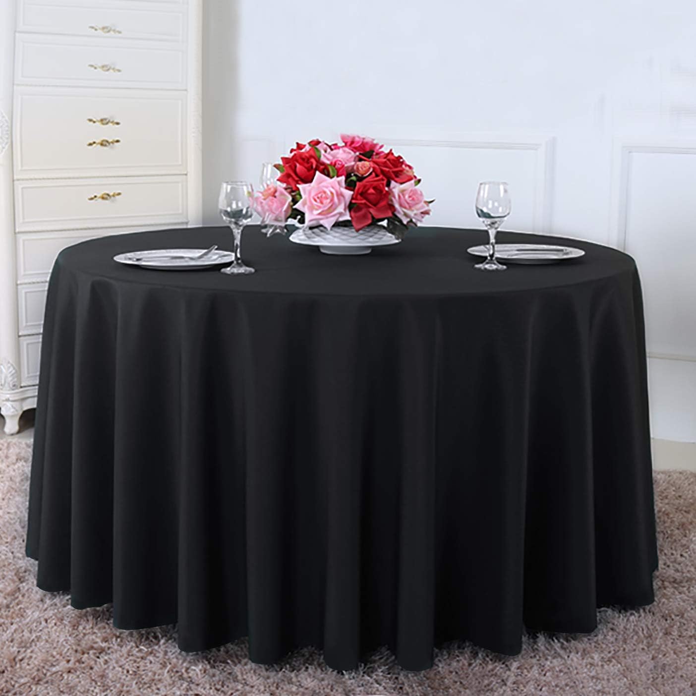 Surmente Black Tablecloth for Round Tables, 70-inch Round Table Cloths for Weddings, Banquets, or Restaurants