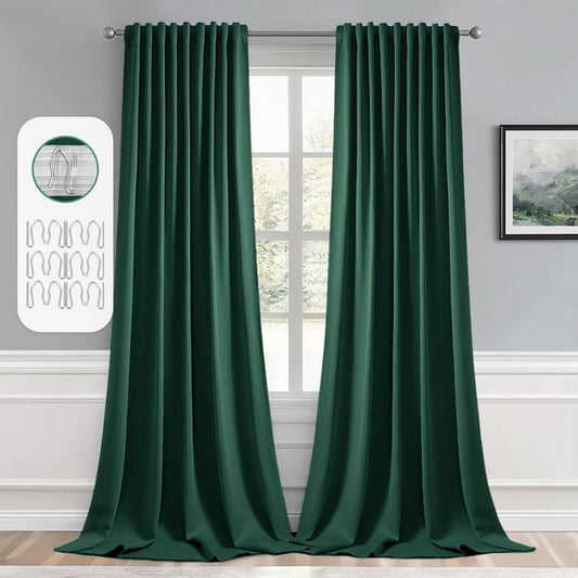 MIULEE Hunter Green Back Tab Blackout Curtains 120 Inch Long 2 Panels Set for Living Room Bedroom, Rod Pocket/Pinch Pleated Extra Long Thermal Insulated Room Darkening 10FT Window Drapes
