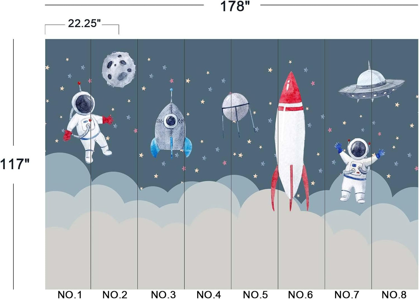 Children's Astronaut Rocket Moon Nursery Wall Mural Wallpaper 178" x 117"