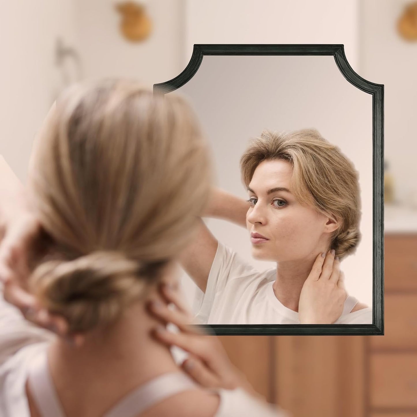 WallBeyond Scalloped Wood Mirror for Wall Decor 16x20 Inch Black Small Bathroom Vanity Rectangle Mirror for Hallway Bedroom Living Room(Black)