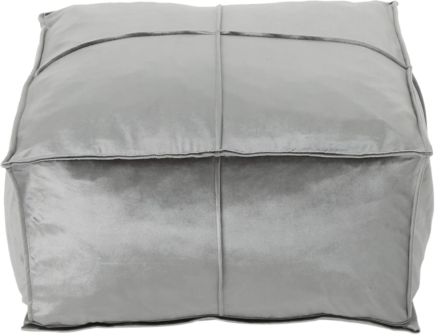 GDFStudio Modern Glam Velvet Square Pouf Ottoman Foot Stool - Bean Bag Floor Chair - Foot Rest Couch for Living Room Bedroom,Smoke,24" x 24" x 12"