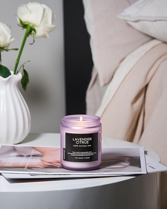 M&SENSE Lavender Citrus Scented Candle, Natural Soy Wax for Home Scented, Stress Relief 7.05oz 50H Burn Time Aromatherapy Candle Gift for Mom Friends Teacher & Spa Bath Yoga
