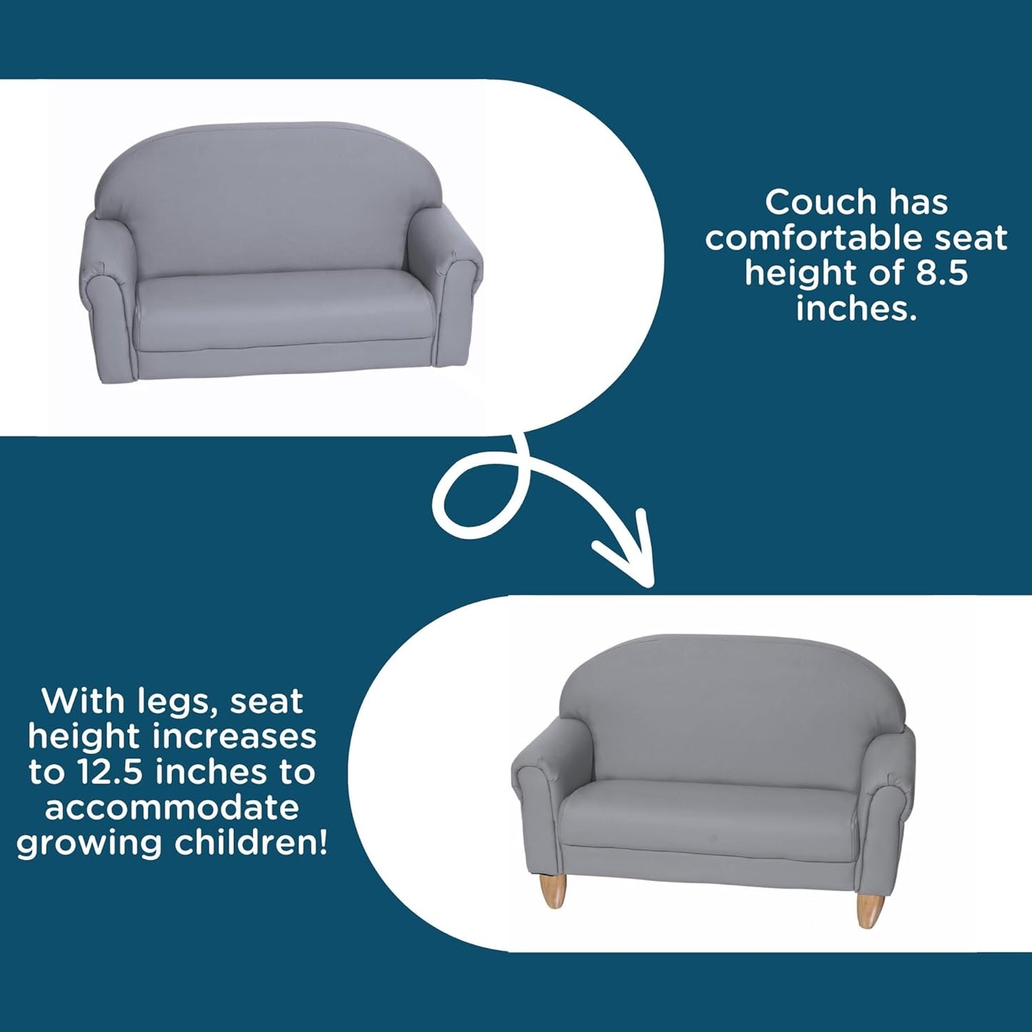 Children's Factory As We Grow Chair and Couch, Flexible Seating for Daycare or Preschool, Kids Reading Couch, Playroom Furniture, Gray