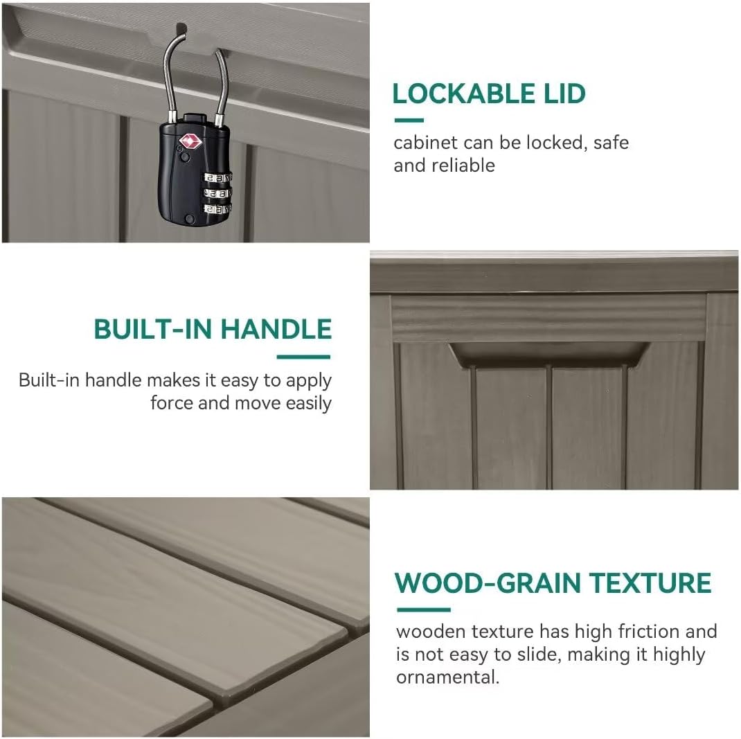 YITAHOME 80-Gallon Waterproof Resin Outdoor Storage Box, Lockable Storage Container for Outdoor Furniture, Cushion Storage, Pool Accessories, Garden Tools and Sporting Gear, Taupe