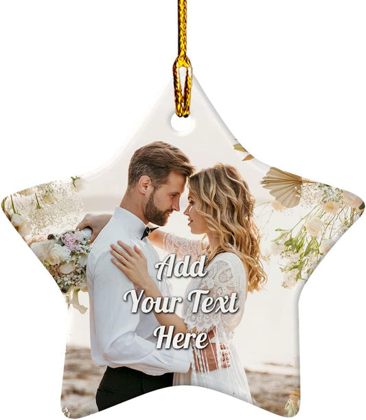 Personalized Christmas Ornaments with Photo Picture Ceramic Ornament Custom Pictures Photos Text Message Keepsake Xmas Wedding Anniversary Decoration Gifts