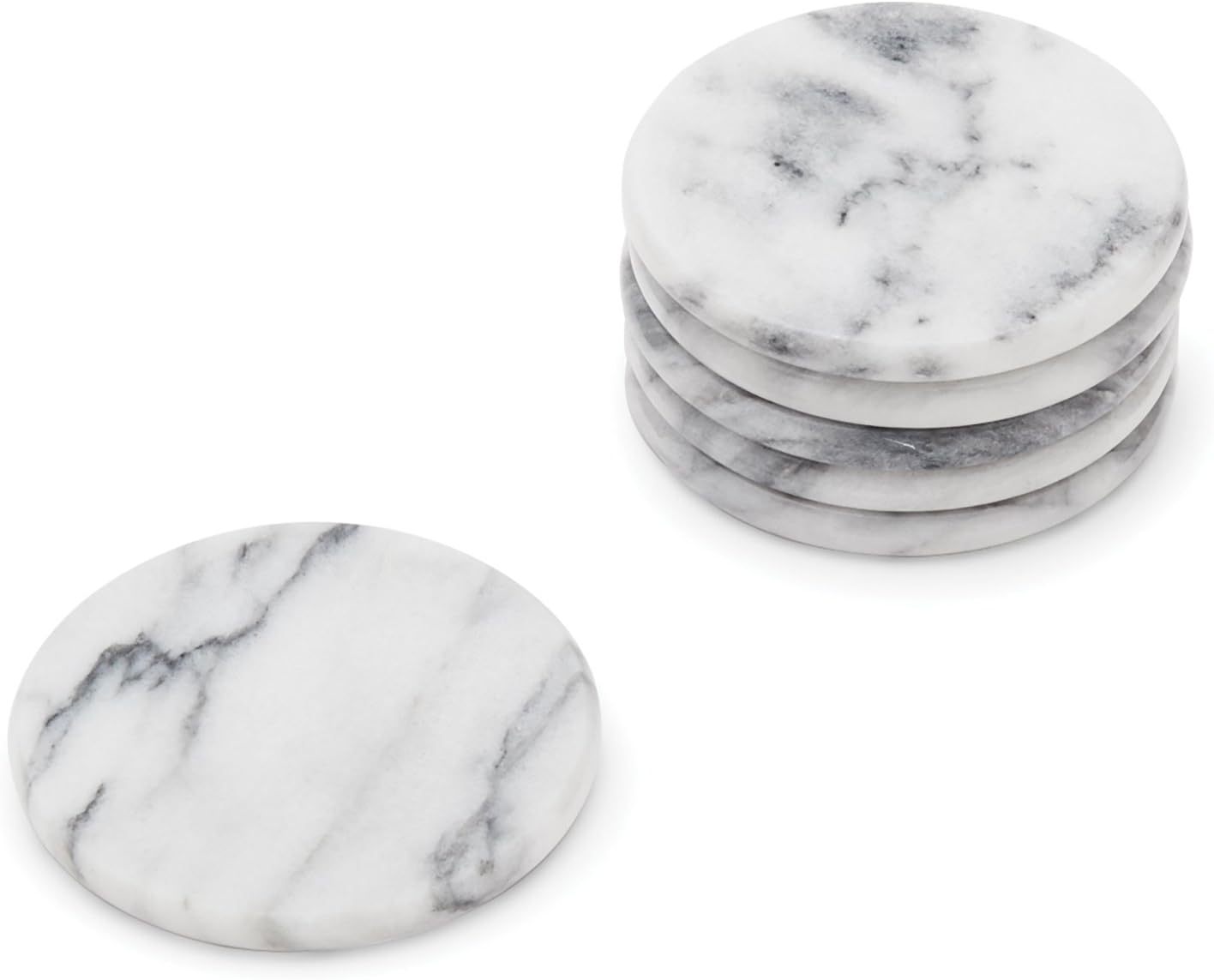 Fox Run 48749 Natural White Polished Marble Stone Coasters, Set of 6