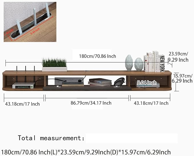 Pmnianhua Floating TV Shelf, 70'' Wall Mounted TV Stand Floating TV Console Media Entertainment Under TV Shelf for Bedroom Livingroom (Walnut)