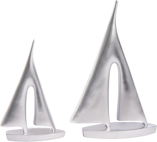 Modern Sculptures Home Decor, Silver Sailboat Decor Ornament, Boat Decorations Statue Decor, Art Sculptures and Statues, Sailboat Gifts Home Office Bathroom Shelf Decor Nautical Decor (2 Pack)
