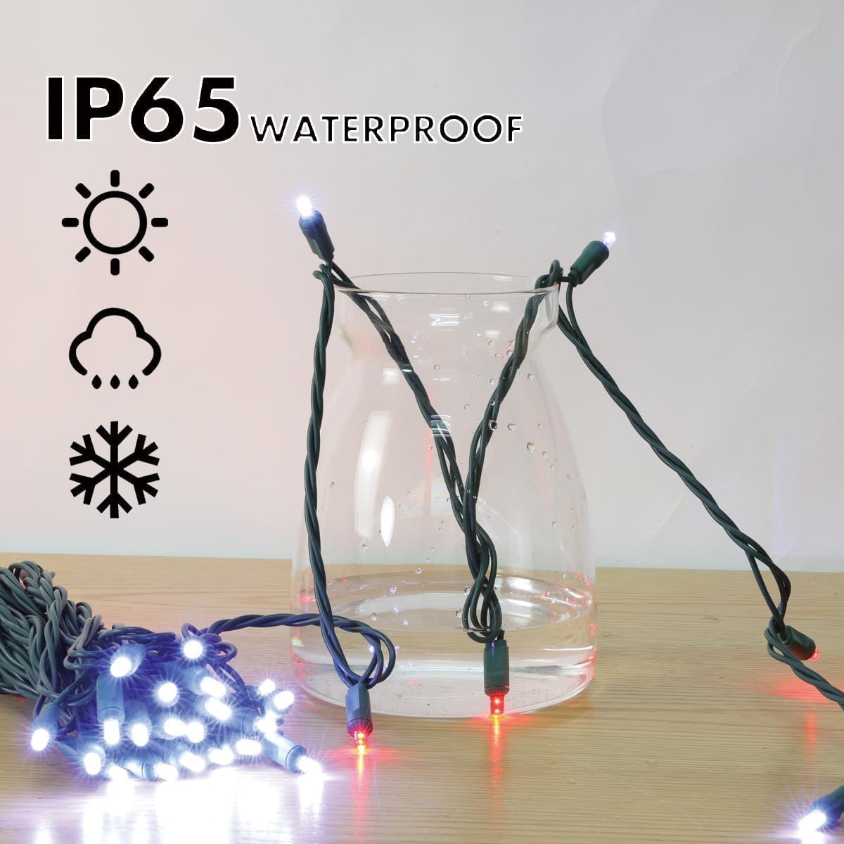 50L String Lights, LED Christmas Lights, 6" SPACING,Green Wire, Red and White
