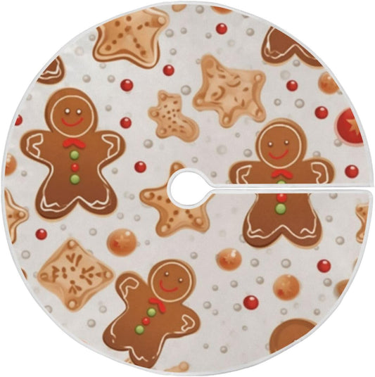 Gingerbread Christmas Tree Skirt - 48 Inch Xmas Tree Mat for New Year Party Decorations