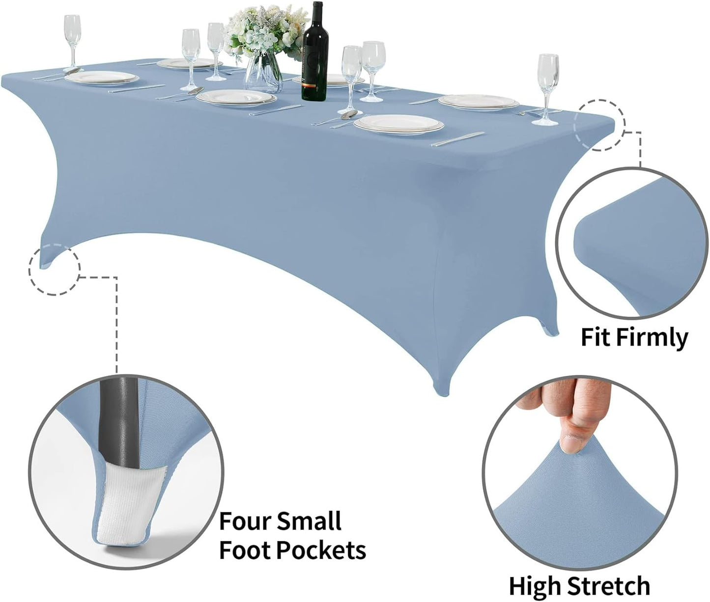 Spandex Table Cover for 8FT or 4ft or 6ft Table Universal Fitted Stretch Tablecloth for Party, Banquet, Wedding and Events-Dusty Blue