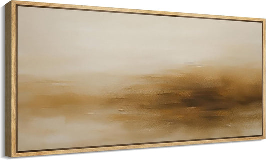 MUDECOR Extra Larg Framed Canvas Print Wall Art Minimalist Golden Brown Abstract Modern Neutral Illustrations Decorative Colorful for Bedroom - 60"x30"