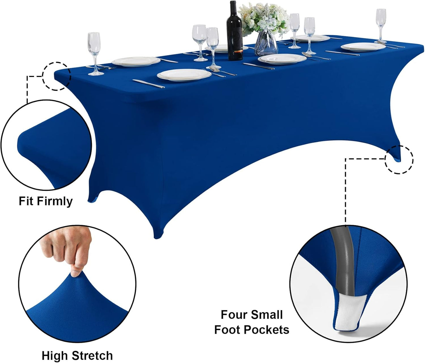 SuperO 2Pack Waterproof Spandex Table Cover for 6FT Table Universal Fitted Stretch Tablecloth for Party, Banquet, Wedding and Events-Classic Blue