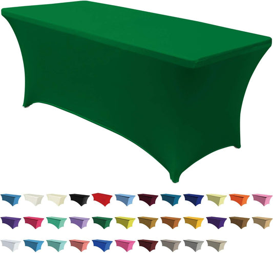 ABCCANOPY 6 FT Forest Green Spandex Table Cover Stretch Fitted Wrinkle Resistant Tablecloth Reuse for Rectangular Folding Table Patry Event Wedding Banquet Protector