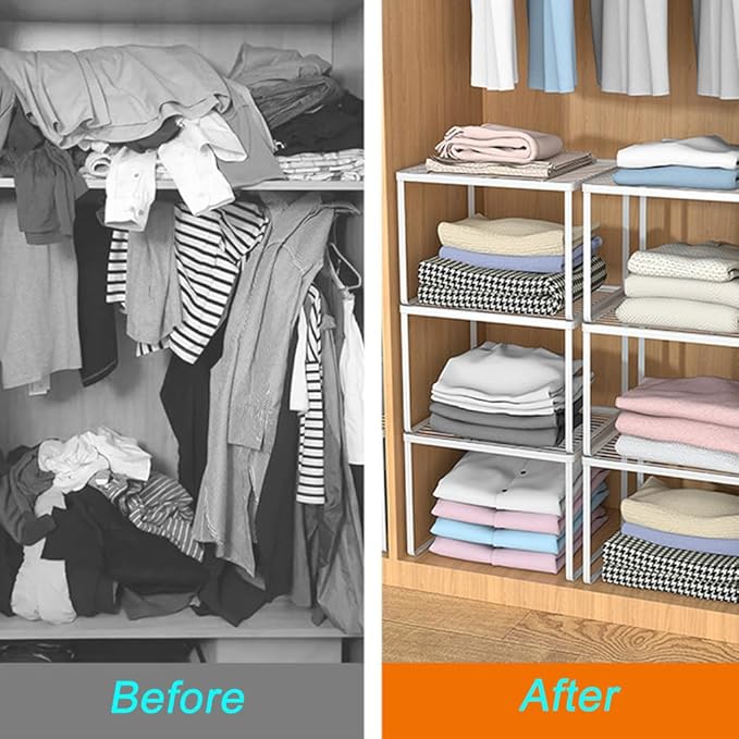 Kitchen Cabinet Storage Shelf Stackable Wire Spice Rack Organizer Heavy Duty Space Saver for Bathroom Bedroom Closet Laundry Room Office Countertop - White, Pack 1