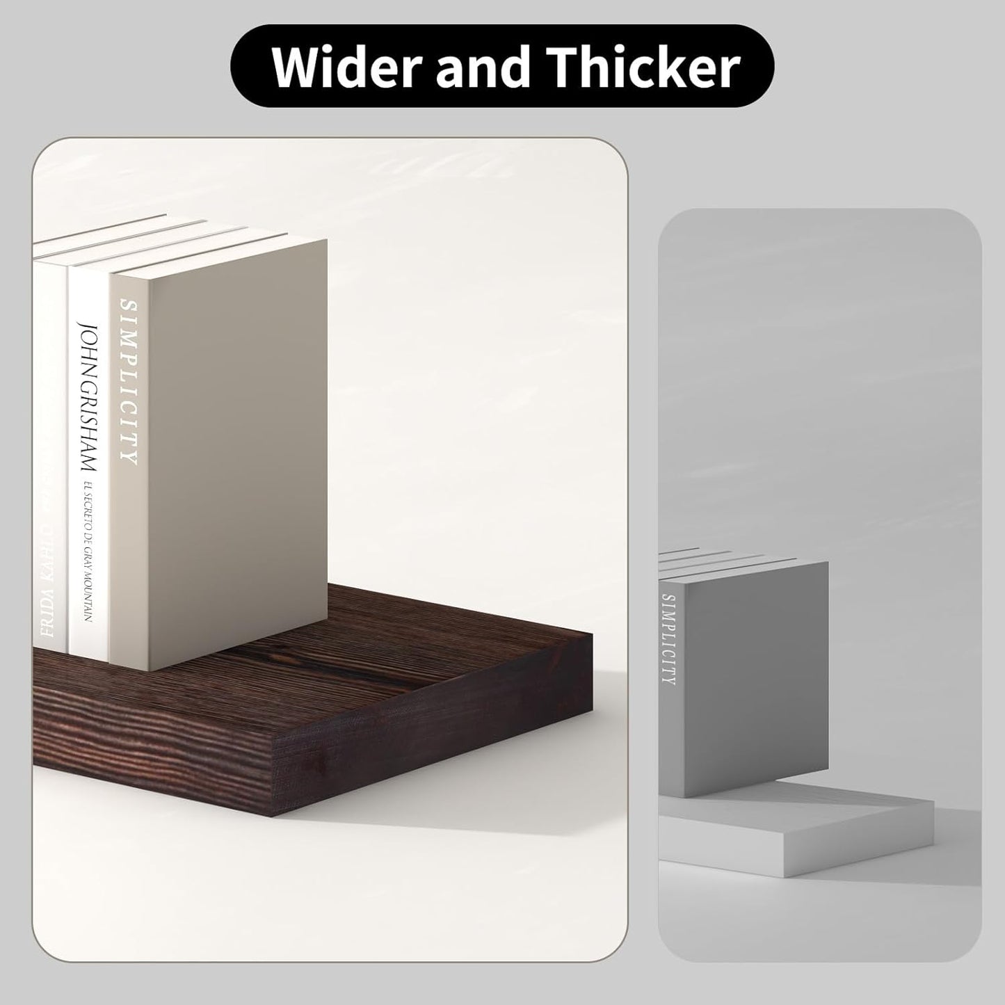 SAUMONIERES Floating Shelves 8 Inch Deep Solid Wood Wide Wall Shelf Set of 2 Wall Mounted for Bedroom Bathroom Living Room Kitchen, 36 Inch Walnut