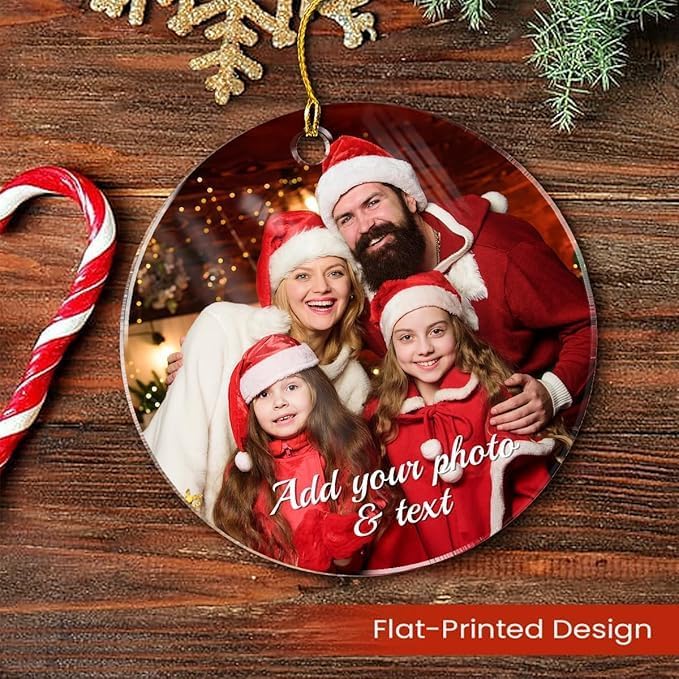Personalized Photo Round Acrylic Ornament - Customized Keepsake Gifts for Family, Create Your Own Xmas Home Decorations