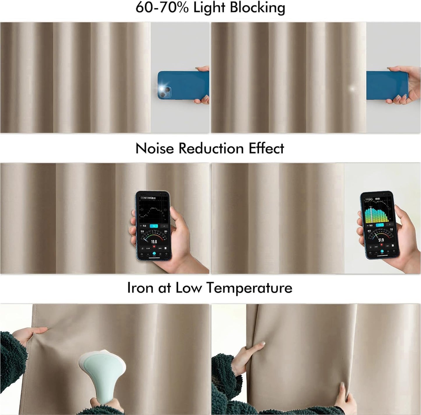 MIULEE Taupe Back Tab Blackout Curtains 84 Inch Length 2 Panels Set for Living Room Bedroom Privacy, Rod Pocket/Pinch Pleat Thermal Insulated Room Darkening Pleated Light Blocking Drapes