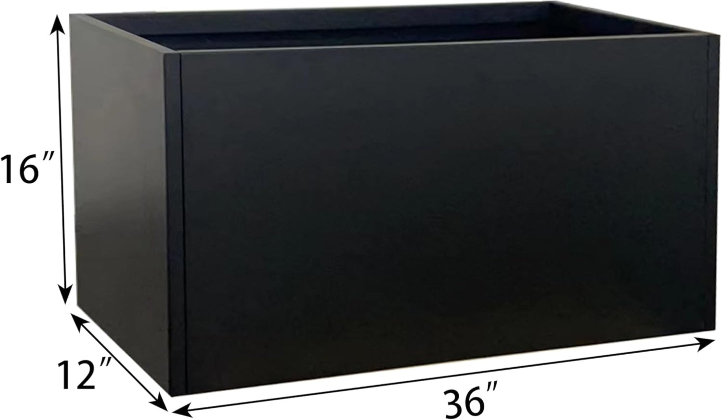 Steel Planter 36" x 12" x 16" Metal Rectangle Outdoor Planter Black Powder Coated Flower Box Metallic Heavy Pot Indoor & Outdoor, Commercial & Residential (L36 x W12 x D16, Black)