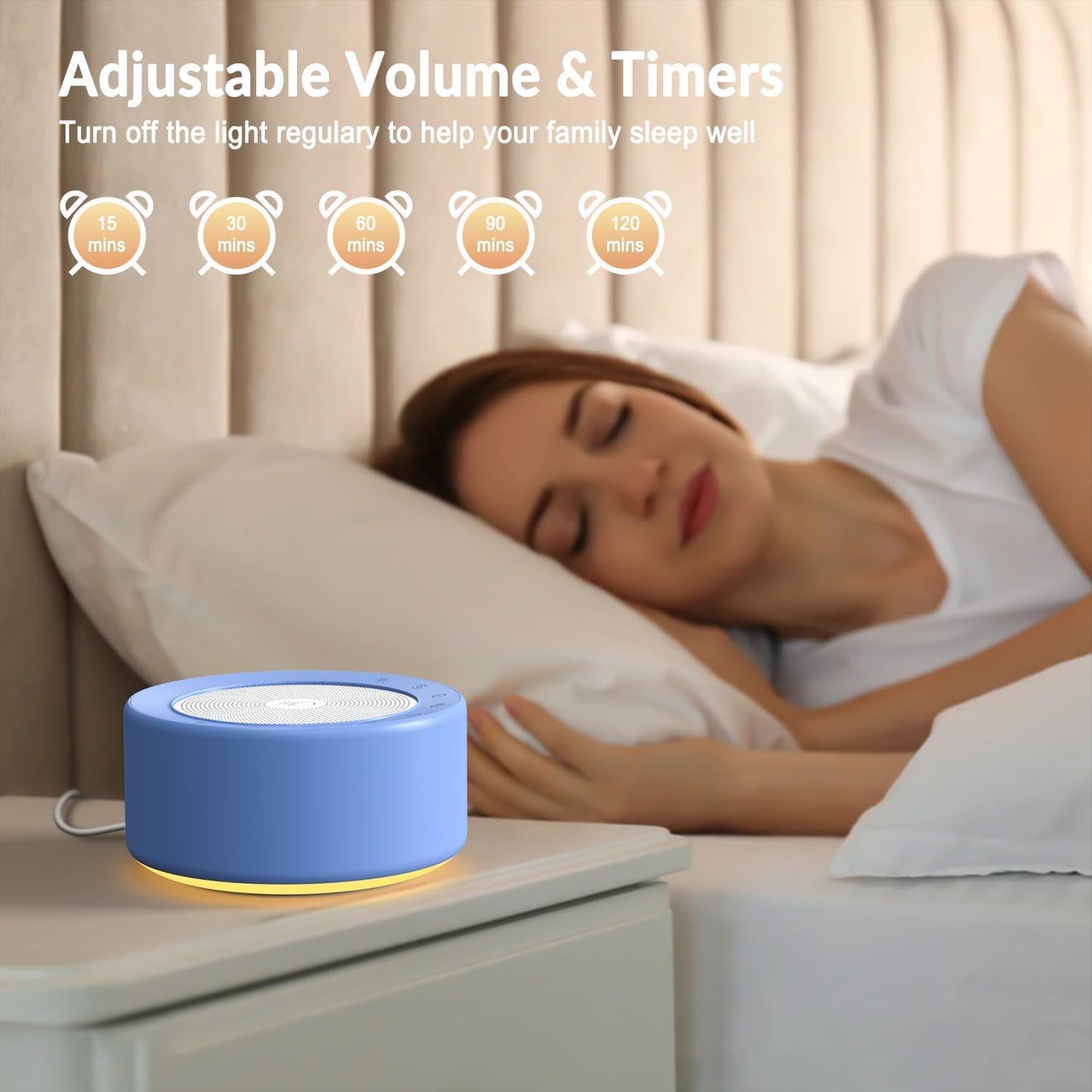 Nursery Lamp with Sound Machine, Mood Lighting, 7 Colors Night Light, 30 Soothing Sounds, White Noises for Baby, Adults. Timer, Plug in, Memory Function, Touch Control