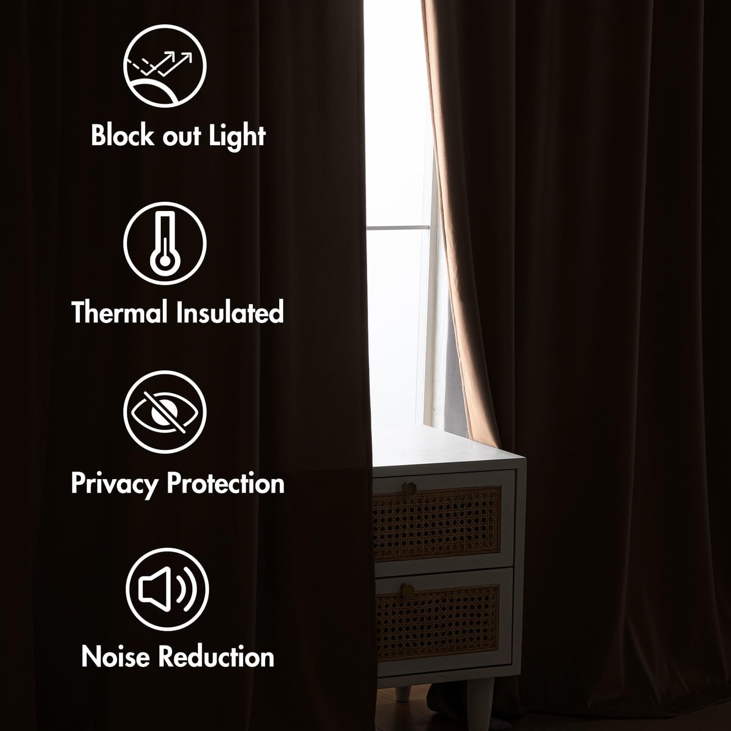 MIULEE Blush Beige Velvet Curtains 90 inches 2 Panels - Luxury Room Darkening Window Drapes for Bedroom Living Room Thermal Insulated Super Soft Blackout, Back Tab Rod Pocket Pinch Pleated, W52 x L90