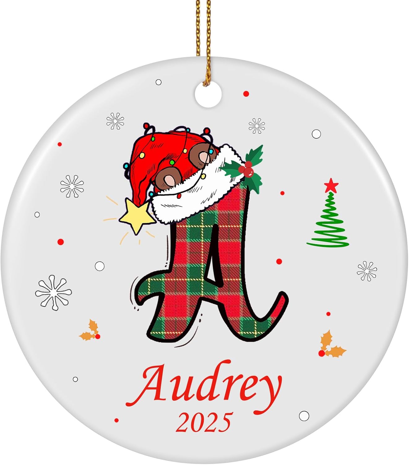 Personalized Christmas Ornaments with Initial Name, Ceramic Custom Monogram Initial A-Z Christmas Ornament 2025 for Kids Family Friends, Customized Letter Name Ornaments for Christmas Tree Decorations